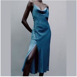 Silky Gown with slit, draped neckline, button detailing. 2/$30